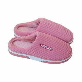 Women Plush Slippers Thick Sole Warm Shoes Home Slippers Pink Closed Toe Slides Shoes