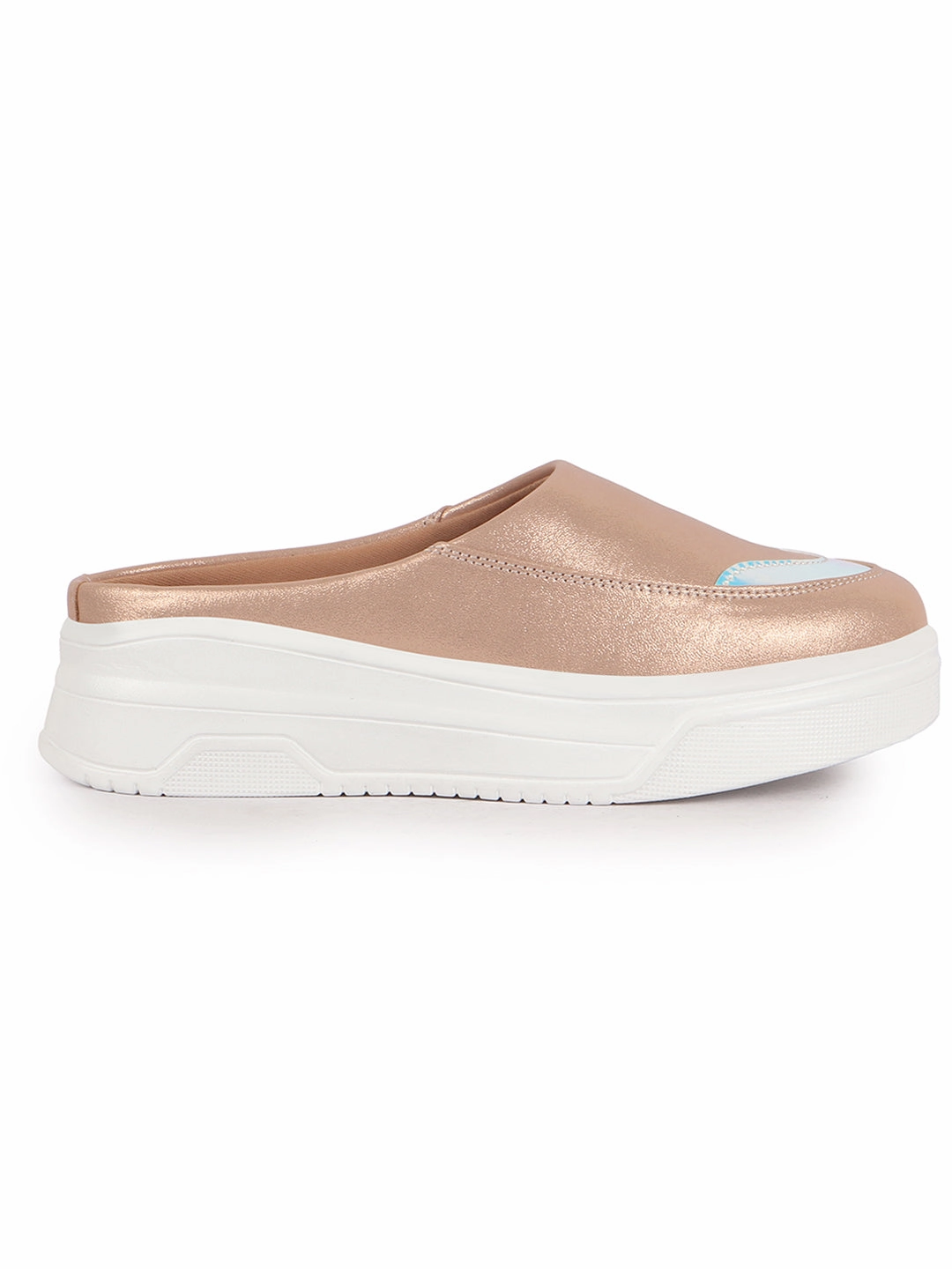 Women Rose Gold Classic Height Enhancer Embellished Back Open Slip On Mule Shoes|All Season Casual Slip On Shoe No Lace Casual Shoes