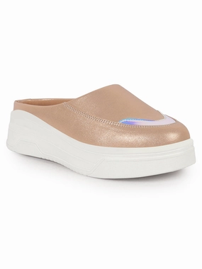 Women Rose Gold Classic Height Enhancer Embellished Back Open Slip On Mule Shoes|All Season Casual Slip On Shoe Casual Shoes Size 6
