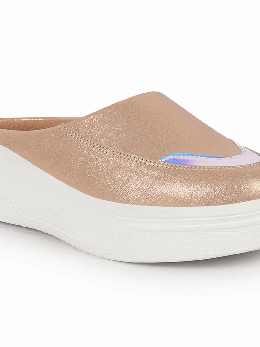 Cream Casual Shoes Women Rose Gold Classic Height Enhancer Embellished Back Open Slip On Mule Shoes|All Season Casual Slip On Shoe