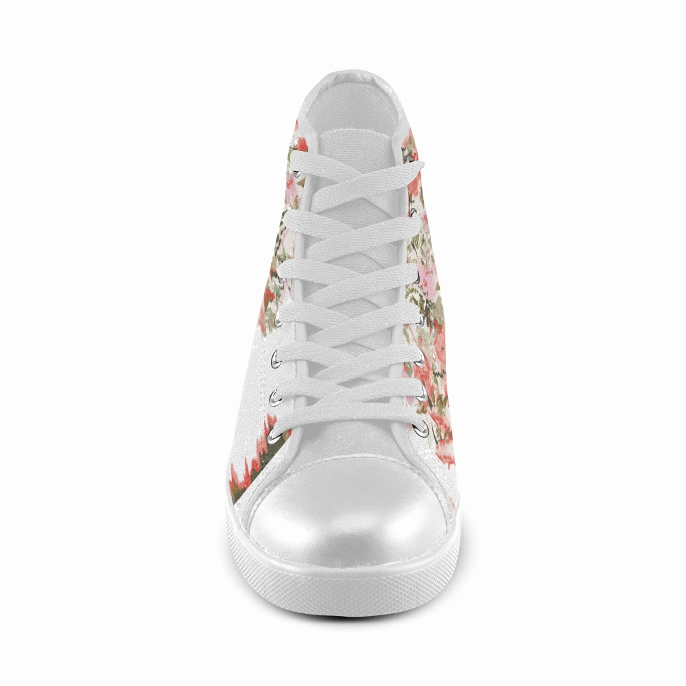 J Renee High Heels Women's Baby Pink Floral Print Canvas High Top Shoes