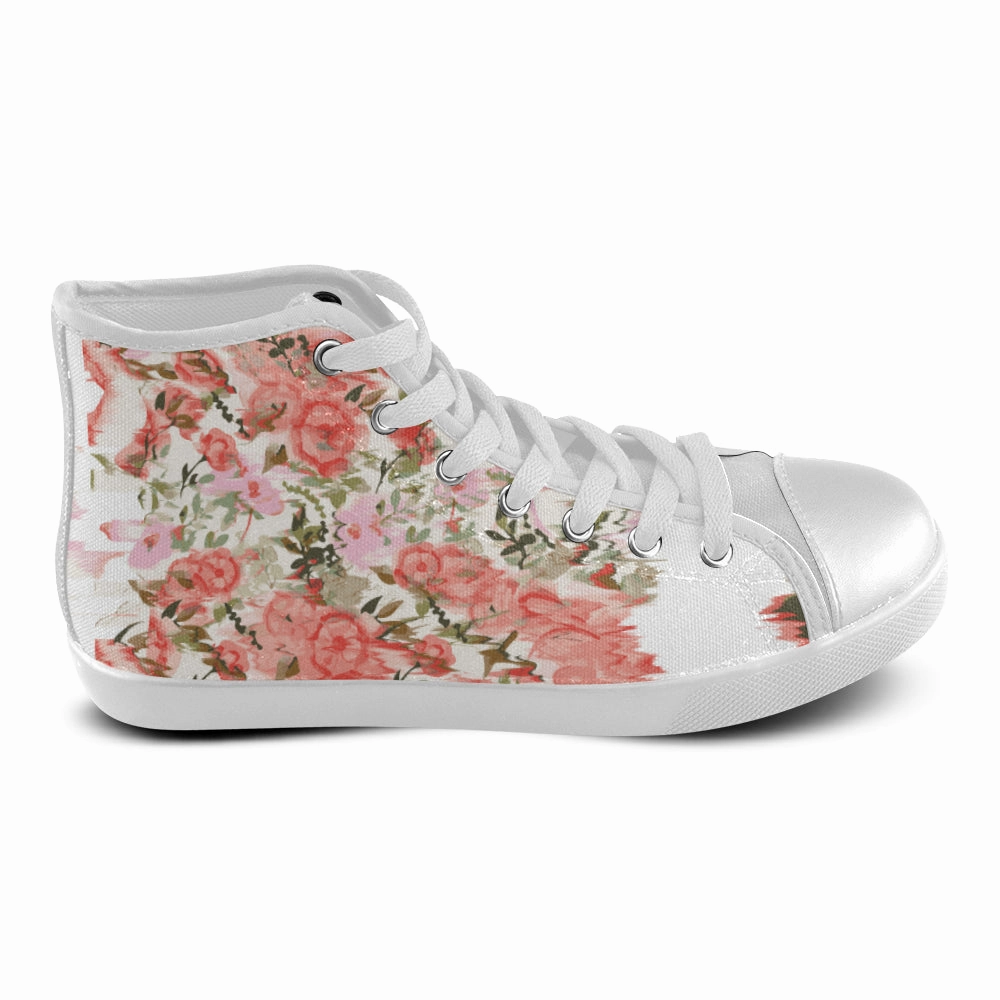 Women's Baby Pink Floral Print Canvas High Top Shoes High Heels And Wedges Shoes