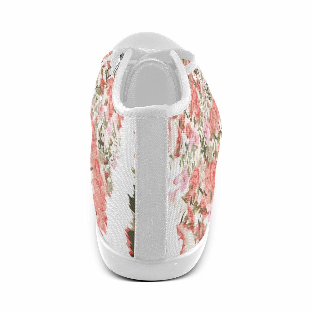 Heel Loafers Women's Baby Pink Floral Print Canvas High Top Shoes
