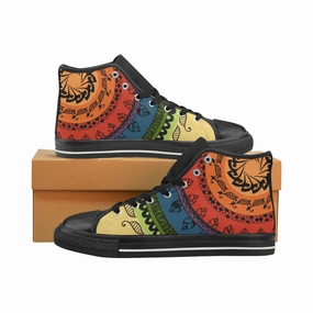 Women's Big Size Black Folksy Mandala Print Canvas High Top Shoes High Heeled Crocs