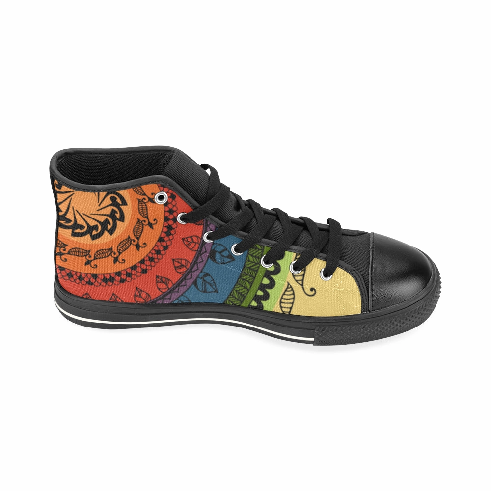 Orsay High Heels Women's Big Size Black Folksy Mandala Print Canvas High Top Shoes