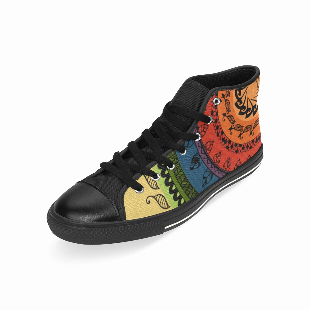 Pictures Of High Heels Women's Big Size Black Folksy Mandala Print Canvas High Top Shoes