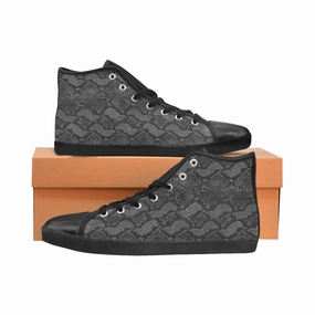 Masterbating In High Heels Women's Big Size Black Snake Print High Top Canvas Shoes
