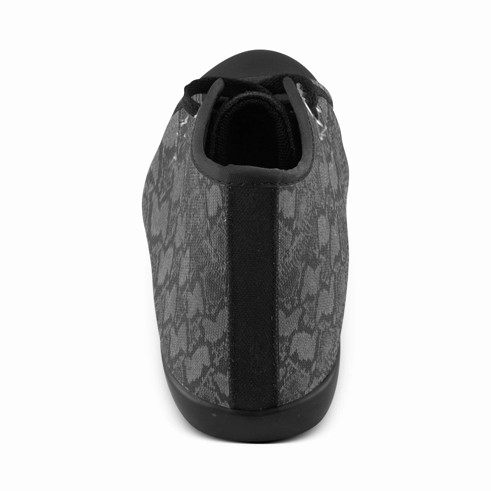 Women's Big Size Black Snake Print High Top Canvas Shoes High Heels And Big Boobs