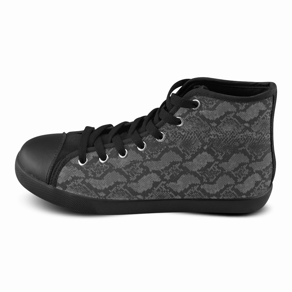 Origin Of High Heels Women's Big Size Black Snake Print High Top Canvas Shoes