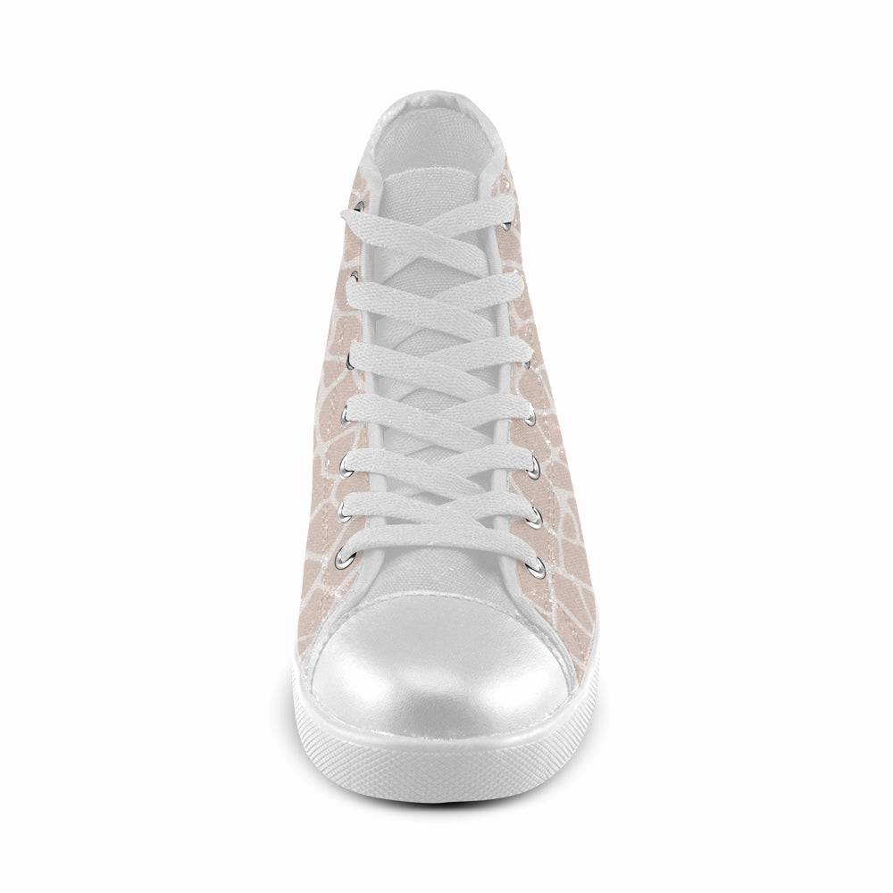 Women's Big Size Pink Giraffe Print High Top Canvas Shoes High Heels Mania Com