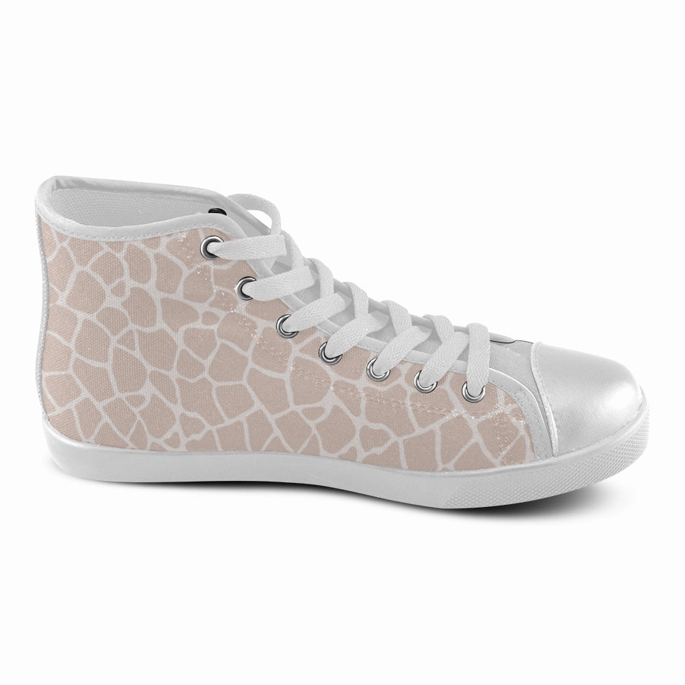 High Heels Square Women's Big Size Pink Giraffe Print High Top Canvas Shoes
