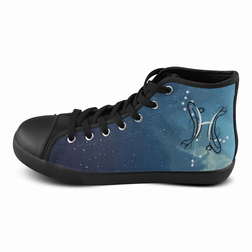 Women's Big Size Pisces Constellation Zodiac Print Canvas High Top Shoes Retro High Heel Sandals