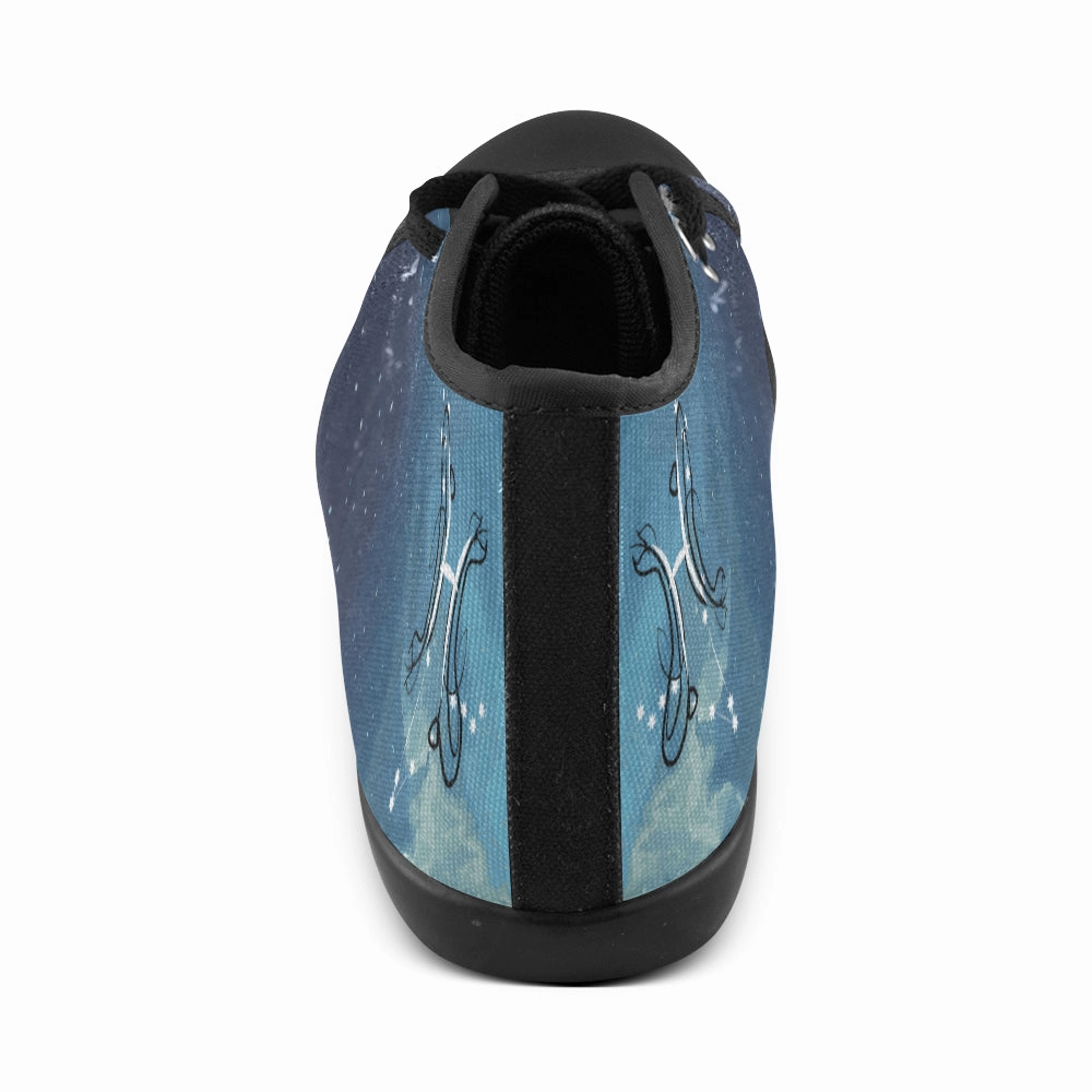 Women's Big Size Pisces Constellation Zodiac Print Canvas High Top Shoes High Heels Worn