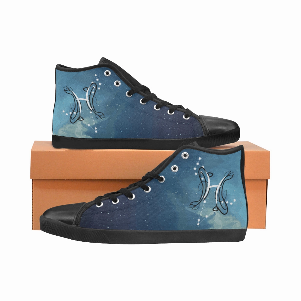 Women's Big Size Pisces Constellation Zodiac Print Canvas High Top Shoes Parts Of A Shoe High Heel