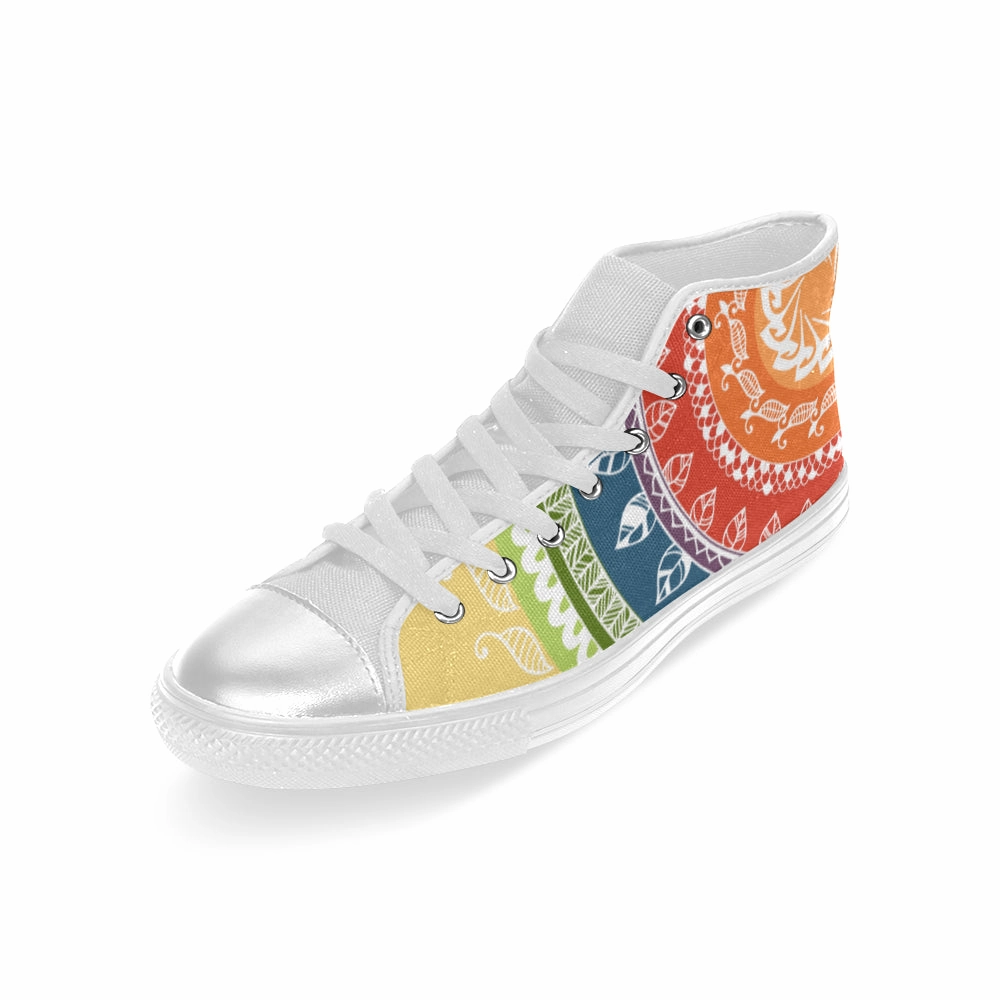 Women's Big Size White Folksy Mandala Print Canvas High Top Shoes High Tops