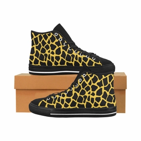 Women's Black Giraffe Print High Top Canvas Shoes Sandals High Heels