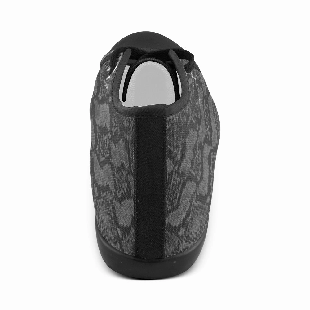 Women's Black Snake Print High Top Canvas Shoes Suede Heel Shoes