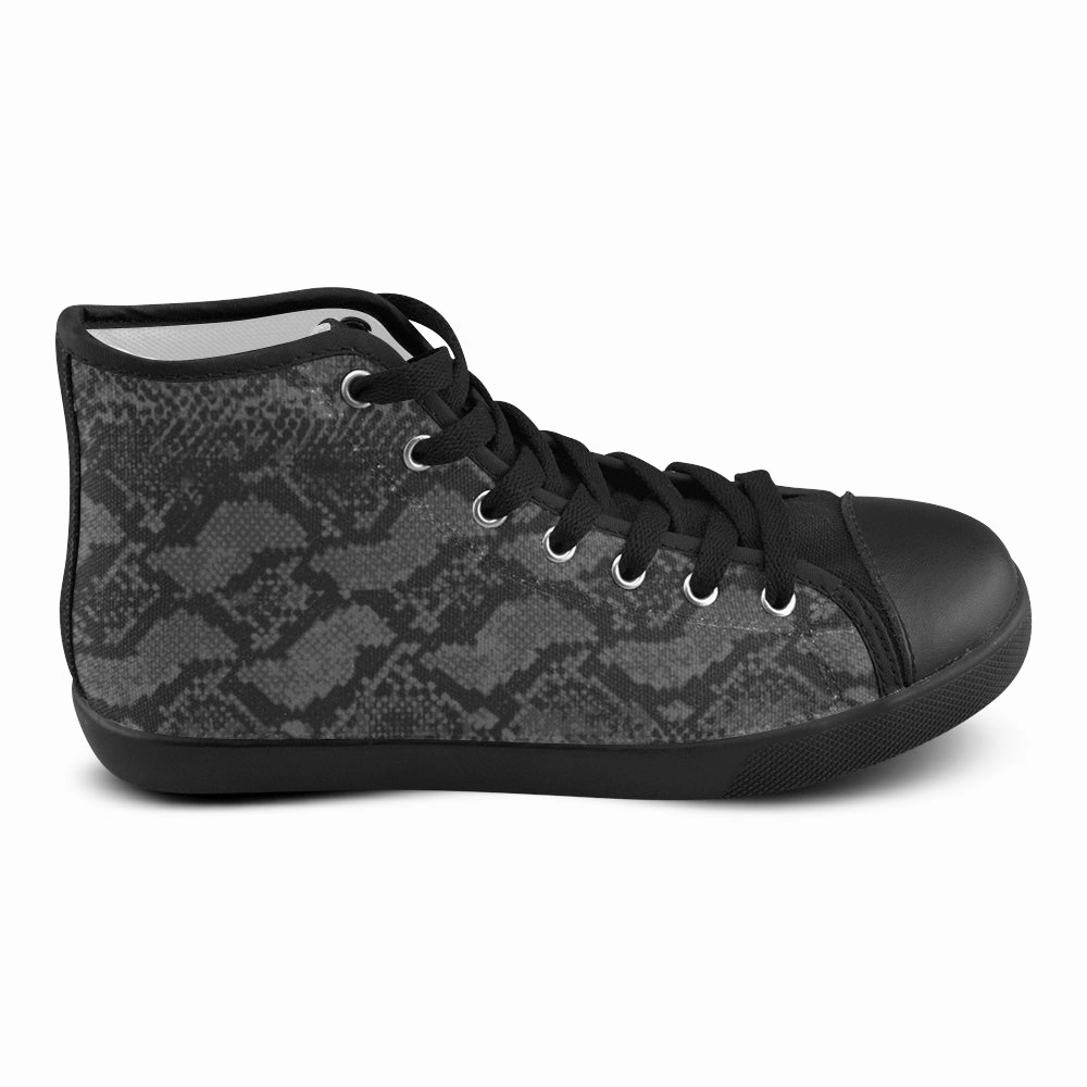 Satin Heel Shoes Women's Black Snake Print High Top Canvas Shoes