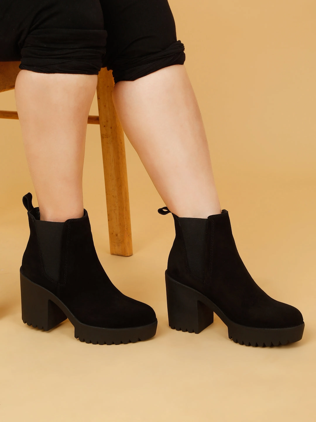 Cowgirl Boots With Spurs Women's Black Suede Leather Mid - Ankle High Heeled Boots