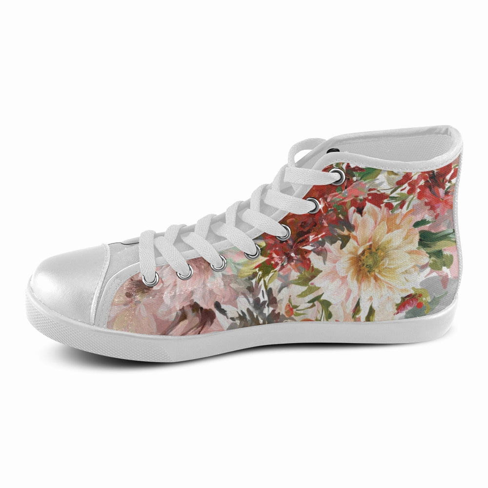 High Heels Anal Women's Bouquet Floral Print Canvas High Top Shoes