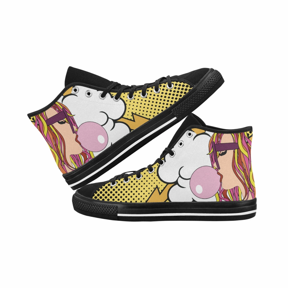 Sexy Clear High Heels Women's Bubble Gum Pop Art Print Canvas High Top Shoes