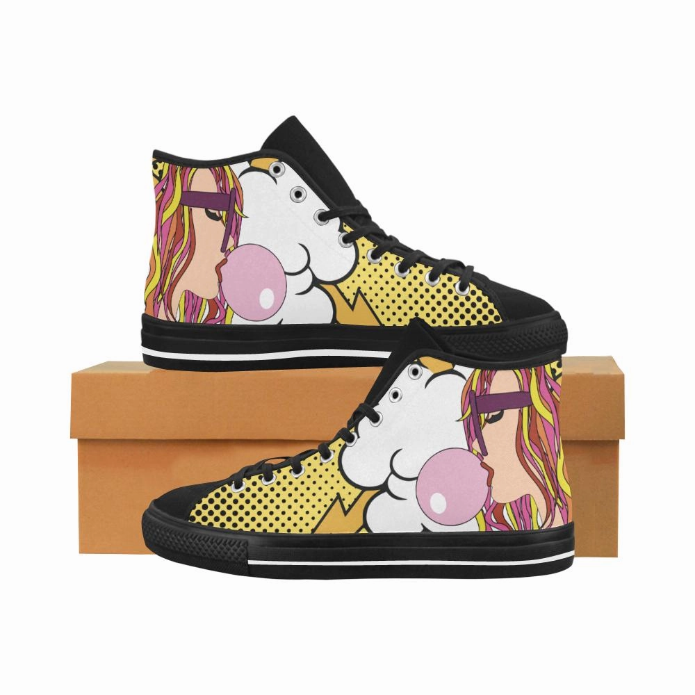 Women's Bubble Gum Pop Art Print Canvas High Top Shoes Fancy High Heels