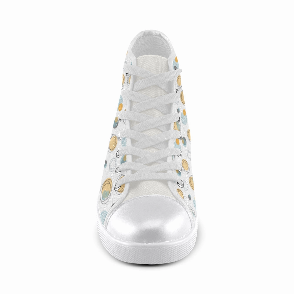 High Heel Steel Cap Boots Women's Bubbly Polka Print Canvas High Top Shoes