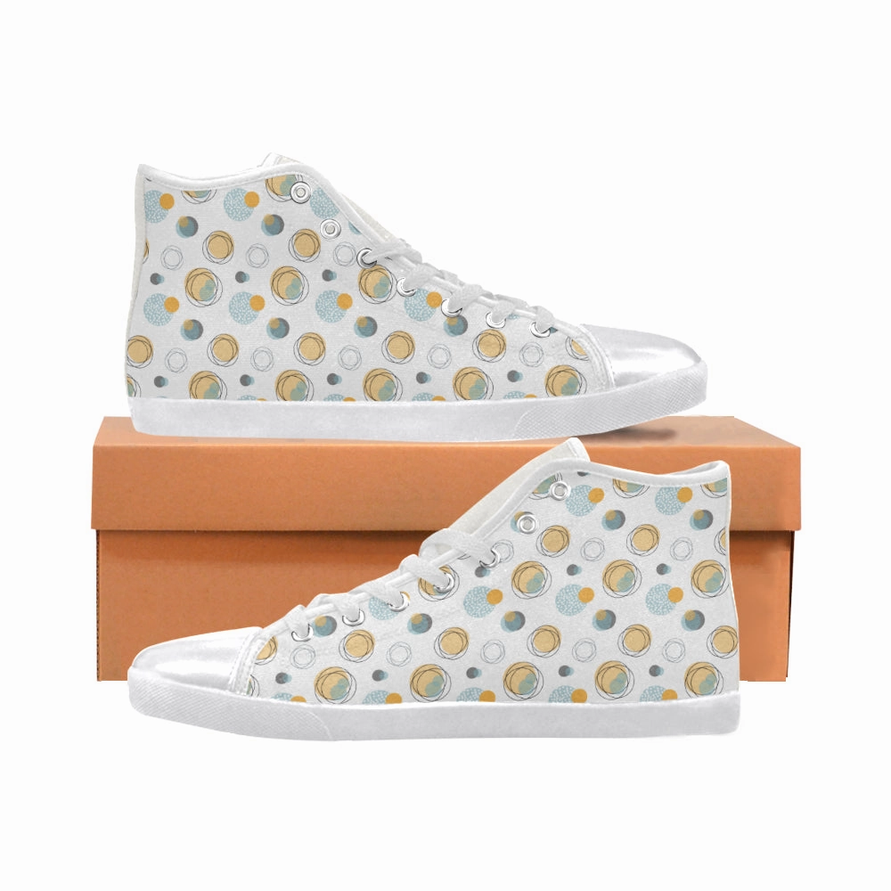 Women's Bubbly Polka Print Canvas High Top Shoes High Heel Knee High Gladiator Sandals