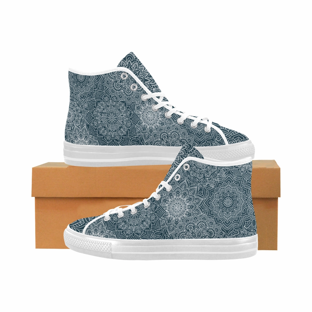 High Heel Game Women's Coral Blue Mandala Print Canvas High Top Shoes