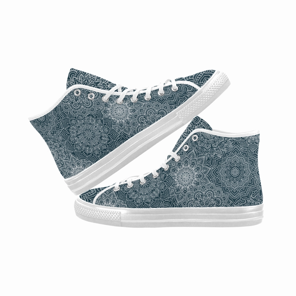 Women's Coral Blue Mandala Print Canvas High Top Shoes Ballerina High Heels Shoes
