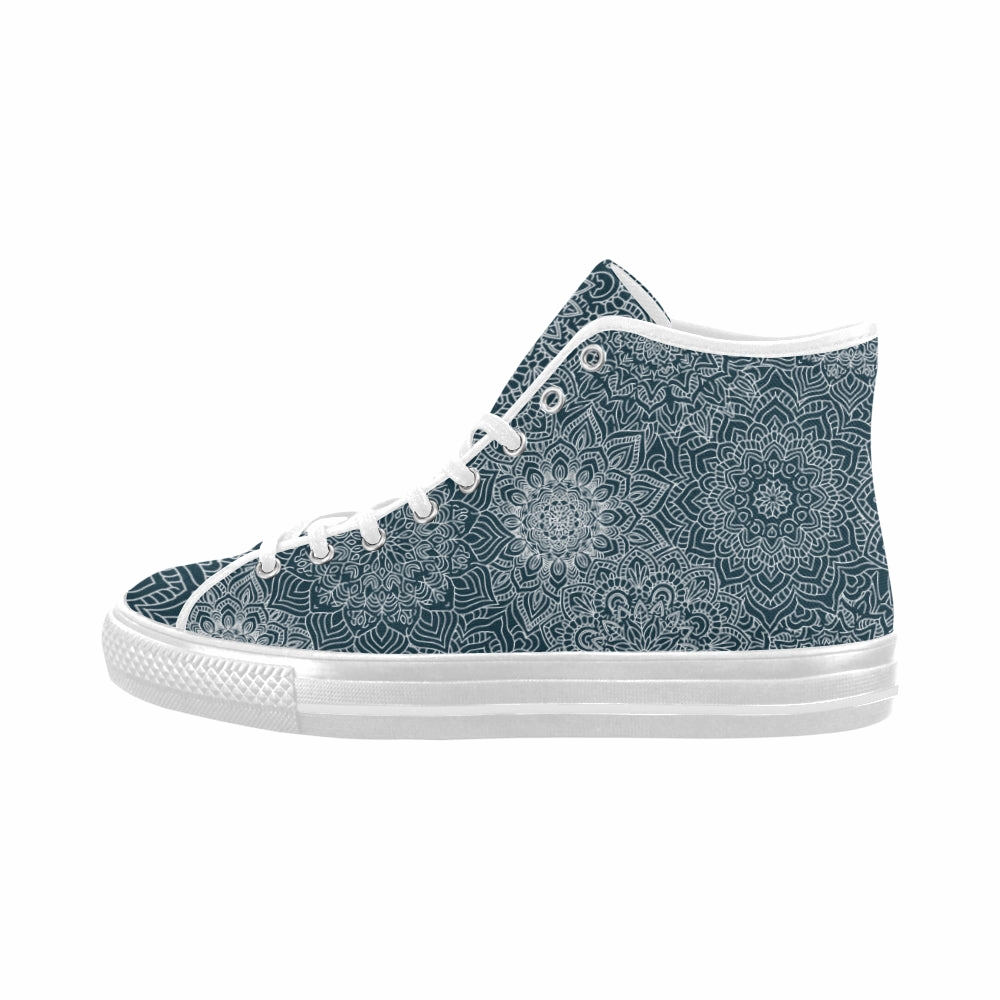 Women's Coral Blue Mandala Print Canvas High Top Shoes High Heel Tape Dispenser