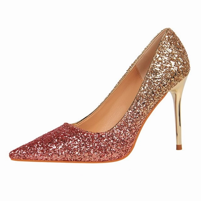 High Heel Chelsea Boot Women's Shoes Sexy Metal Heel Sequined Women's Gradient Heels