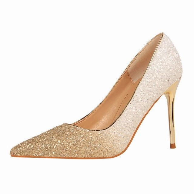 Women's Shoes Sexy Metal Heel Sequined Women's Gradient Heels Super High Heels