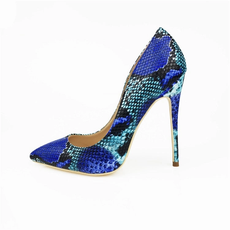 Born High Heels Womens Blue Snake Printed High Heels 12cm/10cm/8cm Pointed Toe Pumps