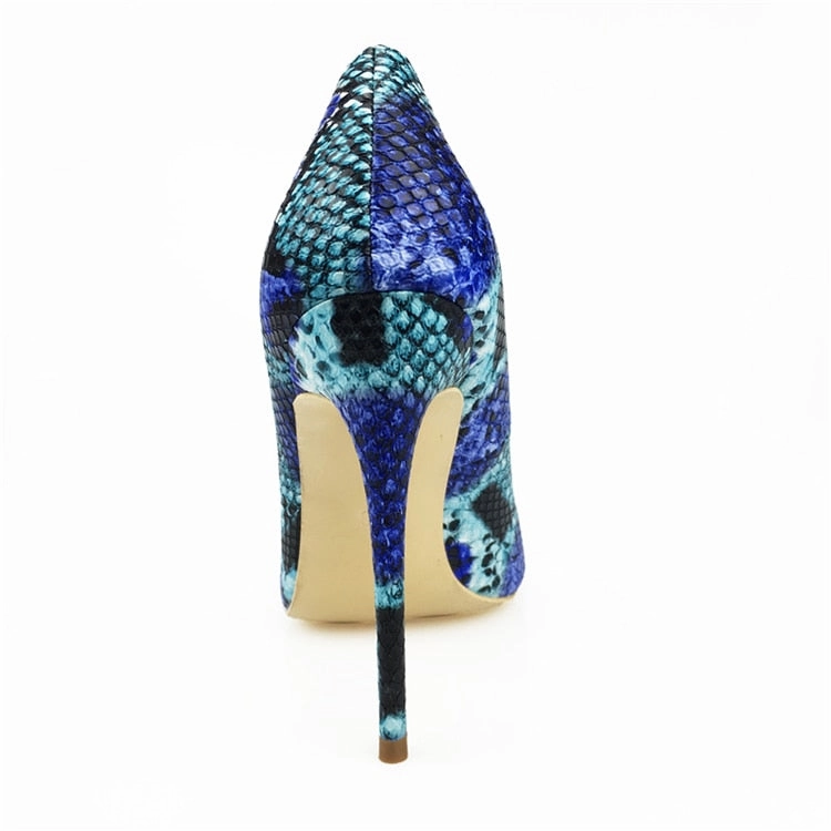 High Heels In Sizes Womens Blue Snake Printed High Heels 12cm/10cm/8cm Pointed Toe Pumps