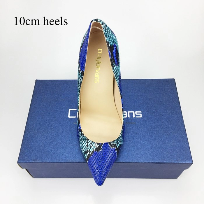 Platform High Heel Sneakers Womens Blue Snake Printed High Heels 12cm/10cm/8cm Pointed Toe Pumps