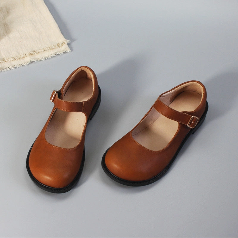 Flat Sole Shoe Womens Leather Mary Jane Flats Wide Toe Box Shoes