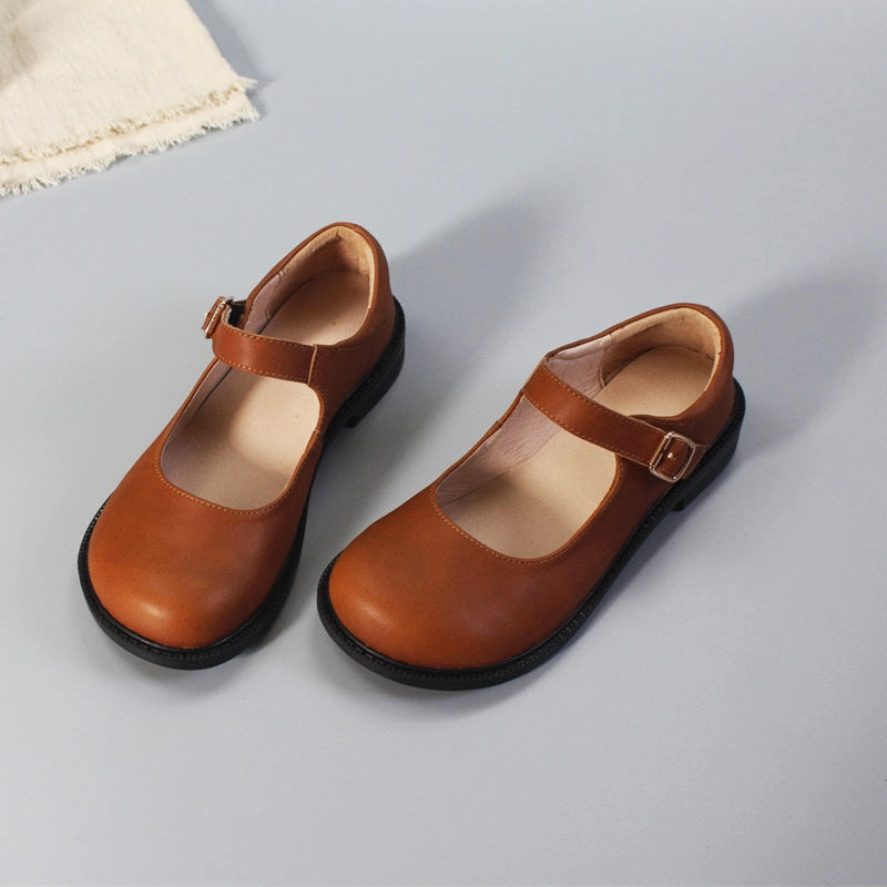 Womens Leather Mary Jane Flats Wide Toe Box Shoes Gothic Flat Shoes