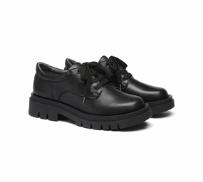 Senior  School Shoes Black Leather Lace Up Large Size Shoes Casual Relaxed Shoes