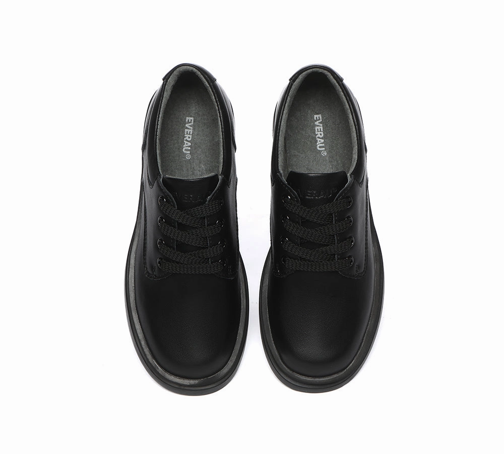 Senior  School Shoes Black Leather Lace Up Large Size Shoes Tape Casual Shoes