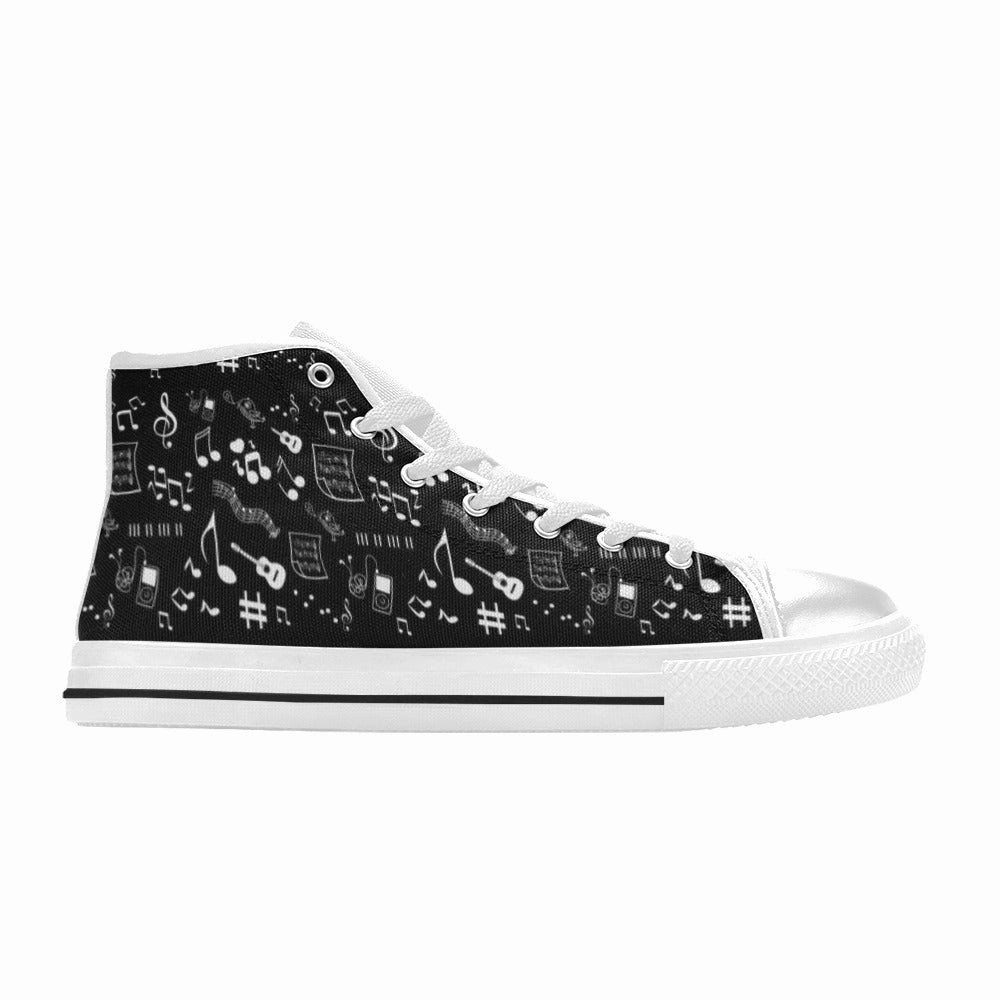 Musical Notes High Top Canvas Women's Shoes Flat Shoes Without Laces