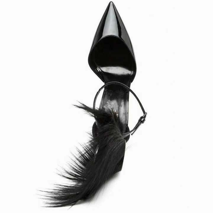 Black High Heels        High Quality Women's Fur, Feather and Diamond Shoes