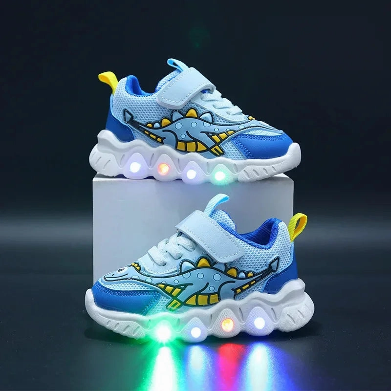 Zapatillas LED Kid Cartoon Dinosaur Boy Casual Sneaker Boy Kid Shoe Girl Mesh Breathable Shoe Baby Illuminated Shoe Tennis Shoes Wallpaper Sneakers