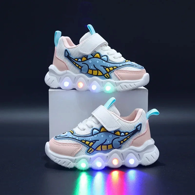 Sneakers Wide Toe Box Zapatillas LED Kid Cartoon Dinosaur Boy Casual Sneaker Boy Kid Shoe Girl Mesh Breathable Shoe Baby Illuminated Shoe Tennis Shoes