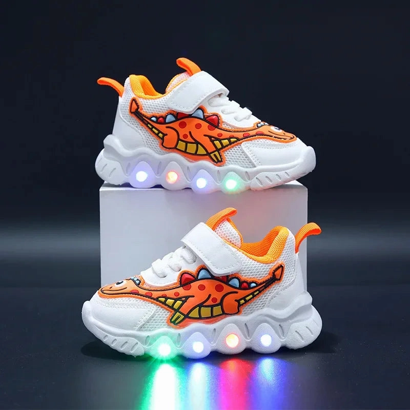 R13 Sneakers Zapatillas LED Kid Cartoon Dinosaur Boy Casual Sneaker Boy Kid Shoe Girl Mesh Breathable Shoe Baby Illuminated Shoe Tennis Shoes