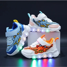 Anthem Silver Sneakers Zapatillas LED Kid Cartoon Dinosaur Boy Casual Sneaker Boy Kid Shoe Girl Mesh Breathable Shoe Baby Illuminated Shoe Tennis Shoes