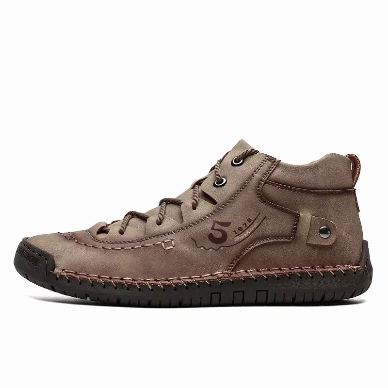 Flat Sole Shoes Gym Factory Supply Drop Shipping Lace Up Large Size Fiber Leather Flat Mens Casual Walking Boots